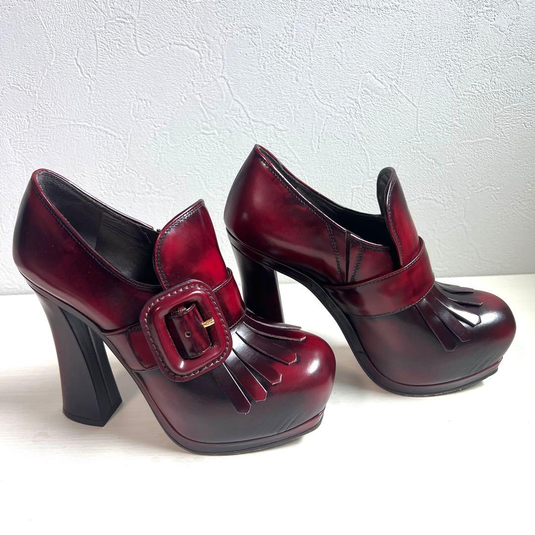 【美品】miumiu ヒールローファー 36 1/2 レザー 23.5cm