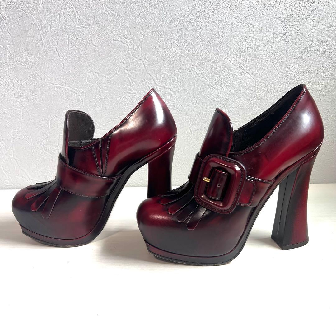 【美品】miumiu ヒールローファー 36 1/2 レザー 23.5cm