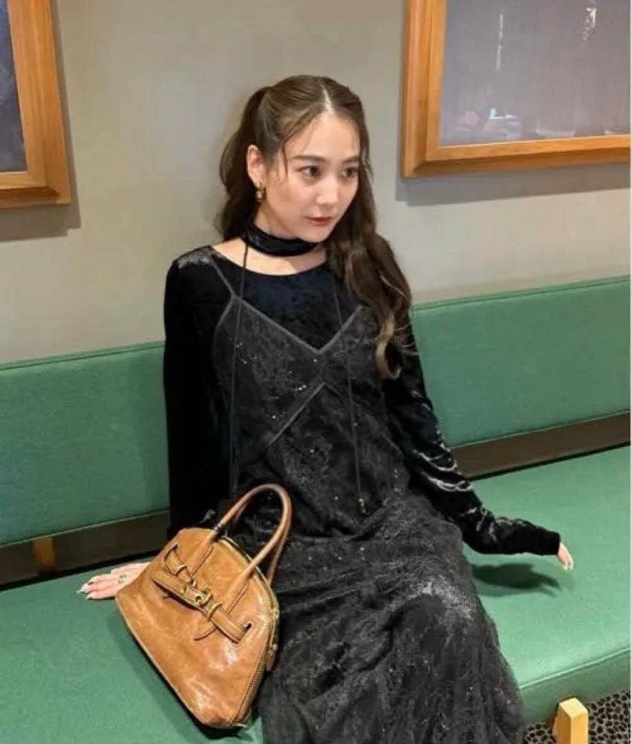 ANDRESDスパークルレースベロアドレス　L ブラック スパークルレースベロアドレス / sparkle lace velour dress（ドレス