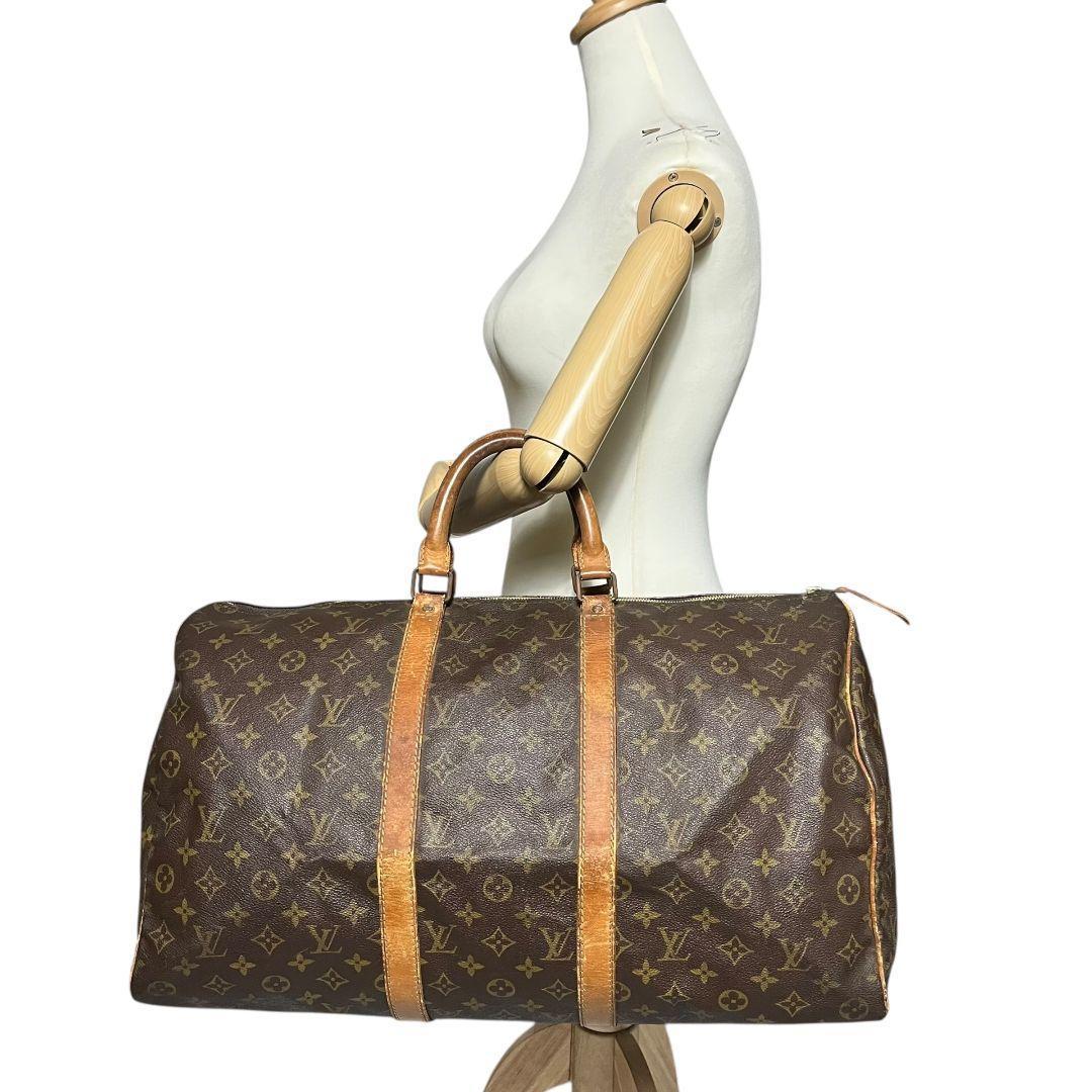 鑑定済 ルイヴィトン モノグラム キーポル50 ボストンバッグ 茶 旅行用