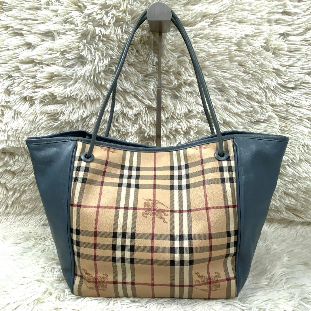 【良品】バーバリー トートバッグ ノバチェック ホース PVC レザーA4可 BURBERRY（バーバリー） ノバチェック トートバッグ キャンバス レザー