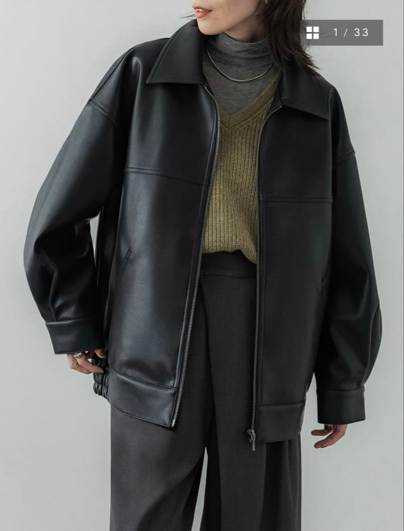 crewre フェイクレザージップブルゾン black 完売品 ブルゾン アウター 「83」フェイクレザー ジップ メンズ レディース