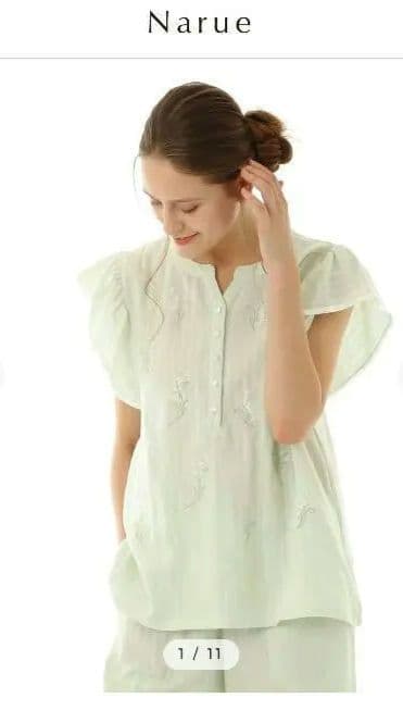 ◎新品未使用タグ付き　narue　ナルエー　パジャマ　すずらん刺繍　グリーン系 ◎新品未使用タグ付きnarueナルエーパジャマすずらん刺繍グリーン系