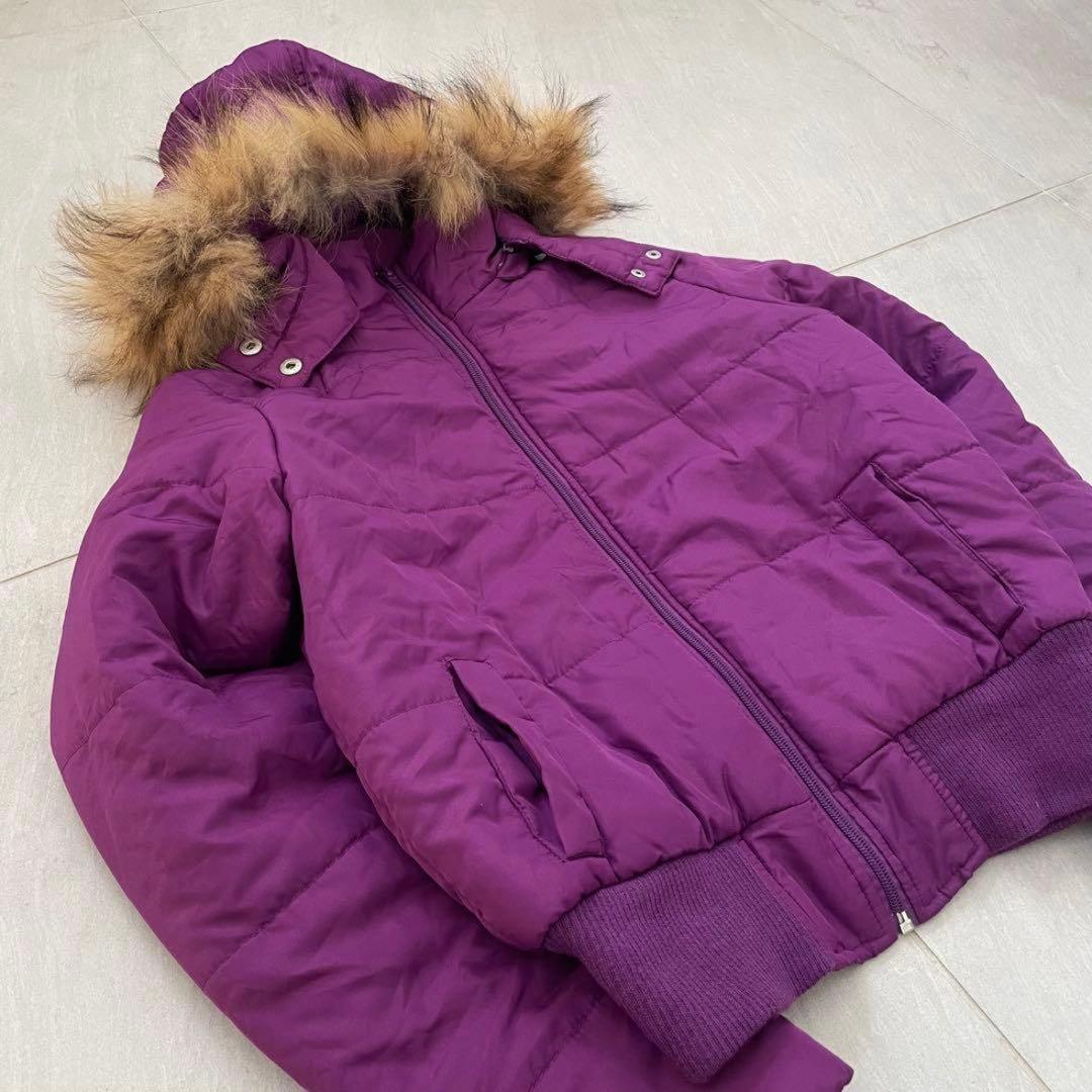 y2k 平成ギャル ダウンジャケット リアルファー 短丈 パープル グ