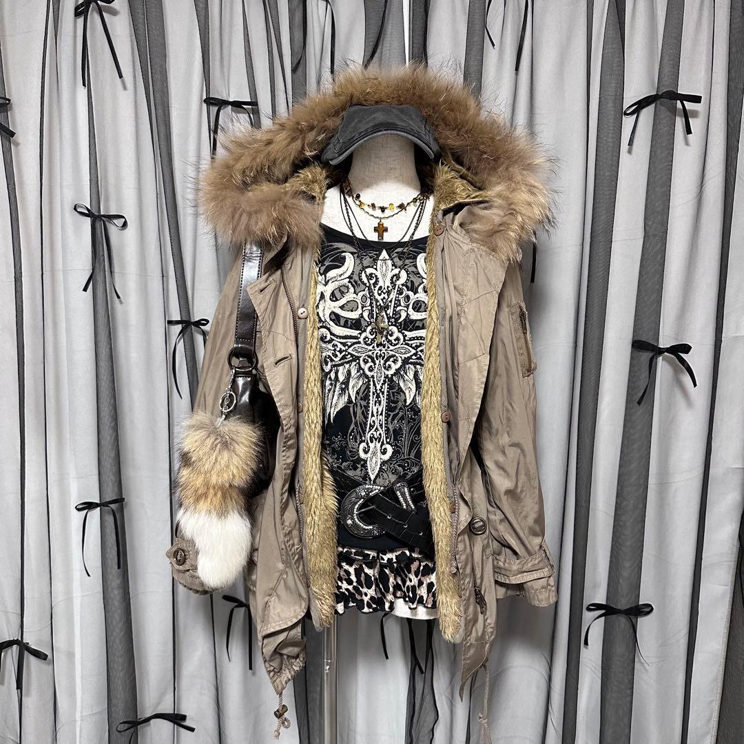 平成ギャル y2k フェアリーグランジ フード ファー付き モッズコート