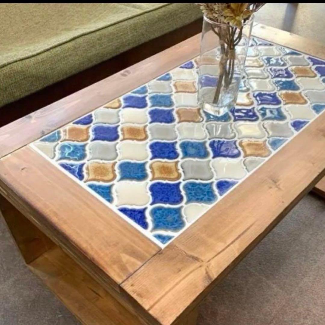 《感謝セール》レトロなかわいさが魅力のランタンタイル　カフェテーブル　ブルー系