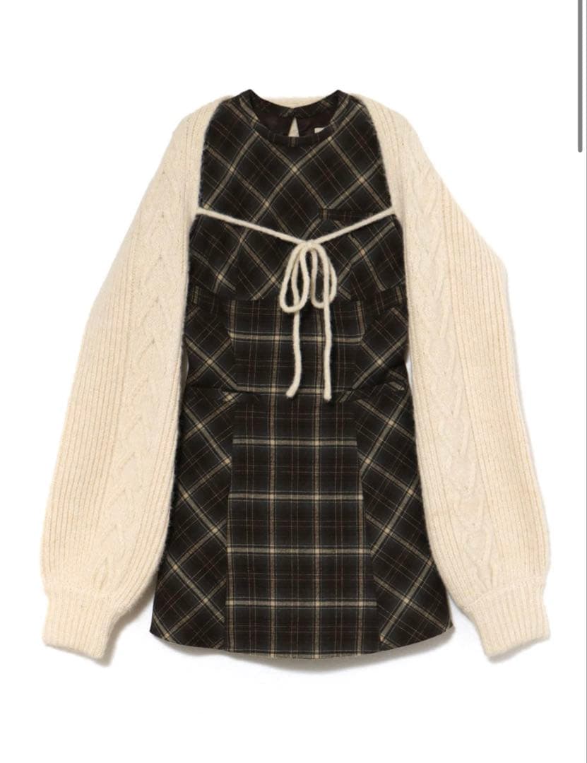 ワンピース ANDMARY Mimi check set mini dress brown ANDMARY】Mimi check set mini dress