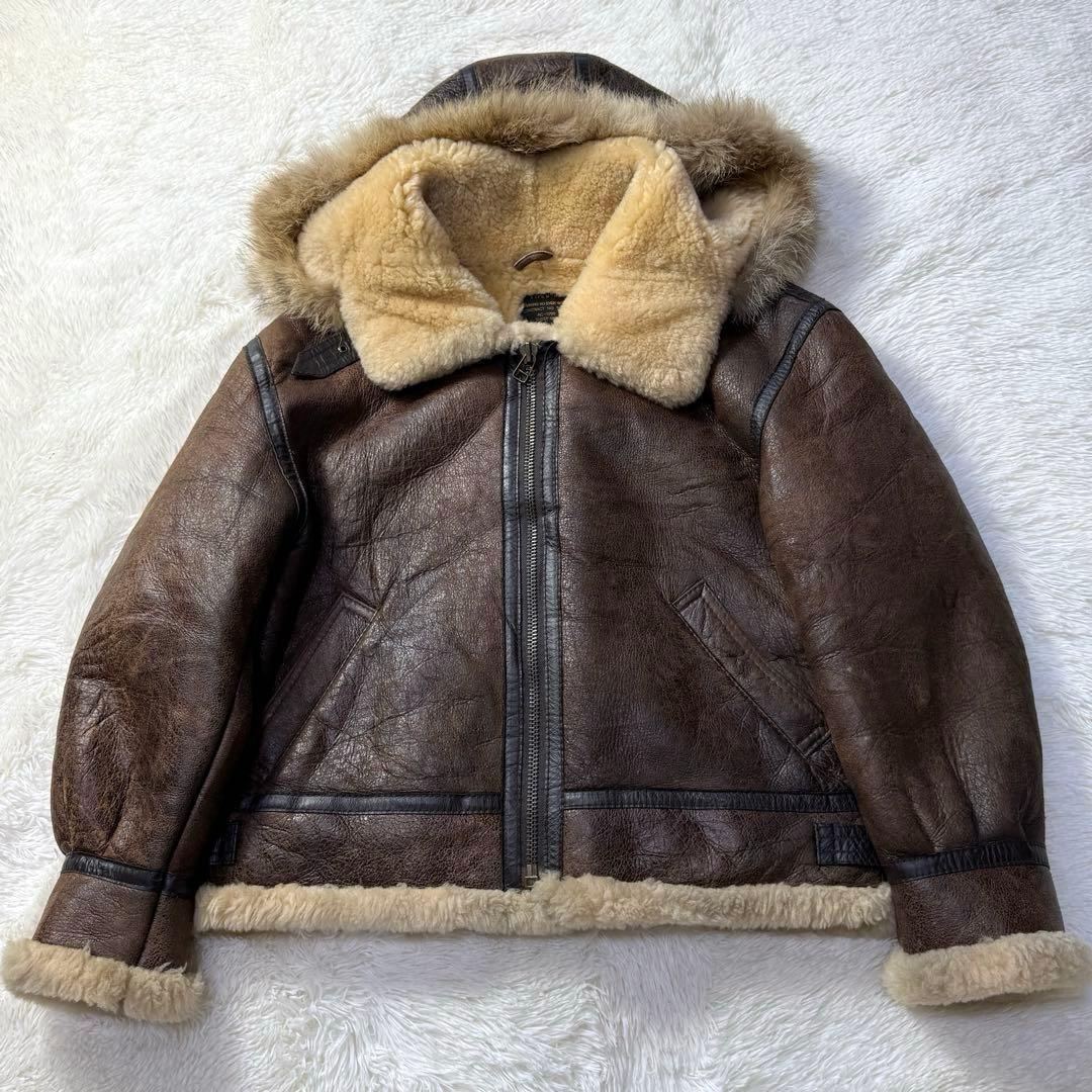 フード付き】vintage B-3 ムートン フライトジャケット M 超短丈