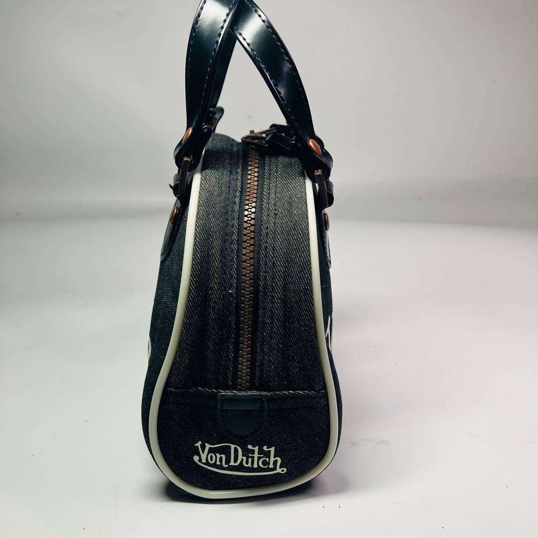 美品 Von Dutchボンダッチキャバス生地 ハンドバッグ ミニボストン