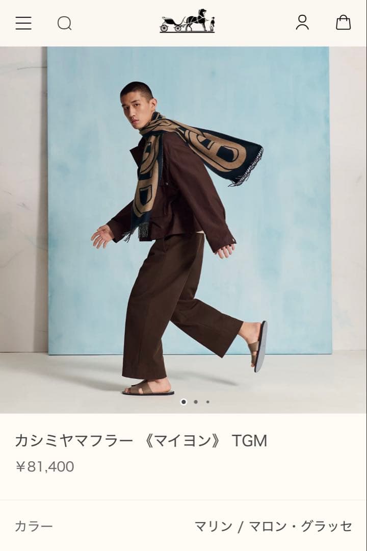 HERMES カシミヤマフラー《マイヨン》TGM 現行品