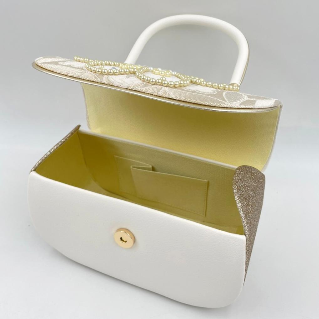 豪華ビーズパール刺繍振袖バッグ草履セット西陣帯地 アイボリ-