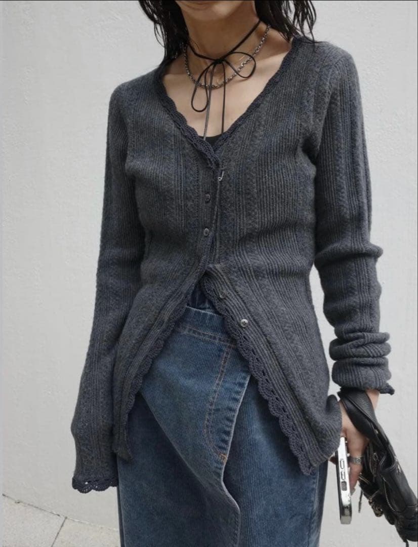 AMERI UND PIN TUCK LACE LIKE KNIT TOP新品F - メルカリ