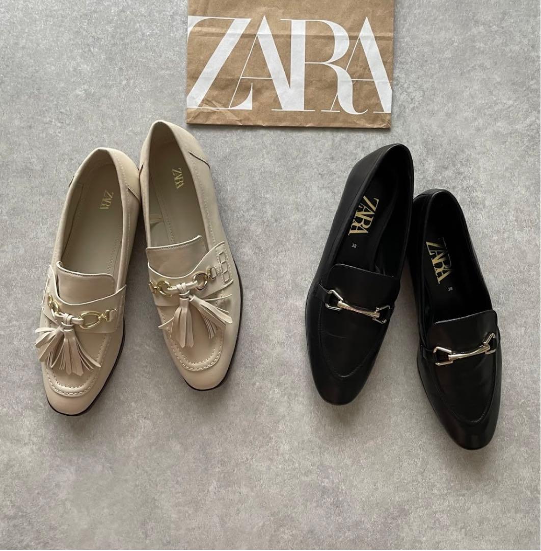 美品 ZARA ザラ タッセル付ローファー23㎝ オフホワイト系 - メルカリ