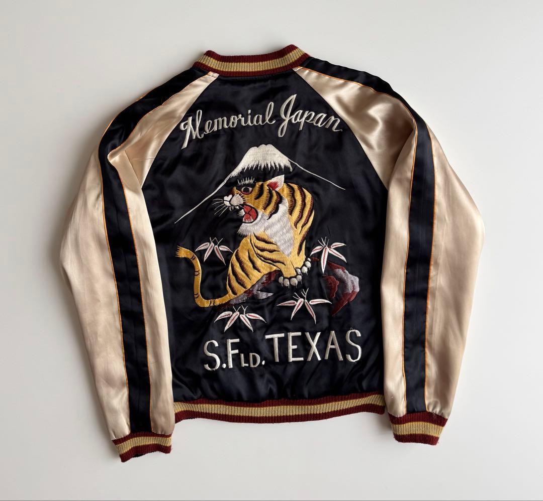 ヴィンテージ品★テーラー東洋S虎と鷹刺繍 サテンジャケットS.FLD.TEXAS テーラー東洋スカジャン・スペシャルエディション「虎顔×龍鷹MAP」NO