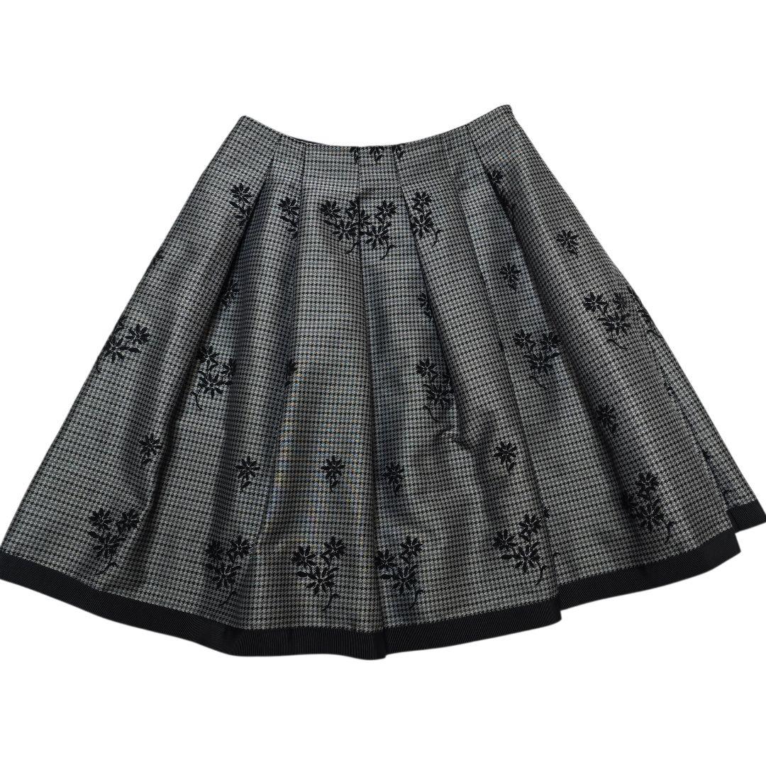 M'S GRACY エムズグレイシー 千鳥格子 花柄 膝丈 タックフレアスカート