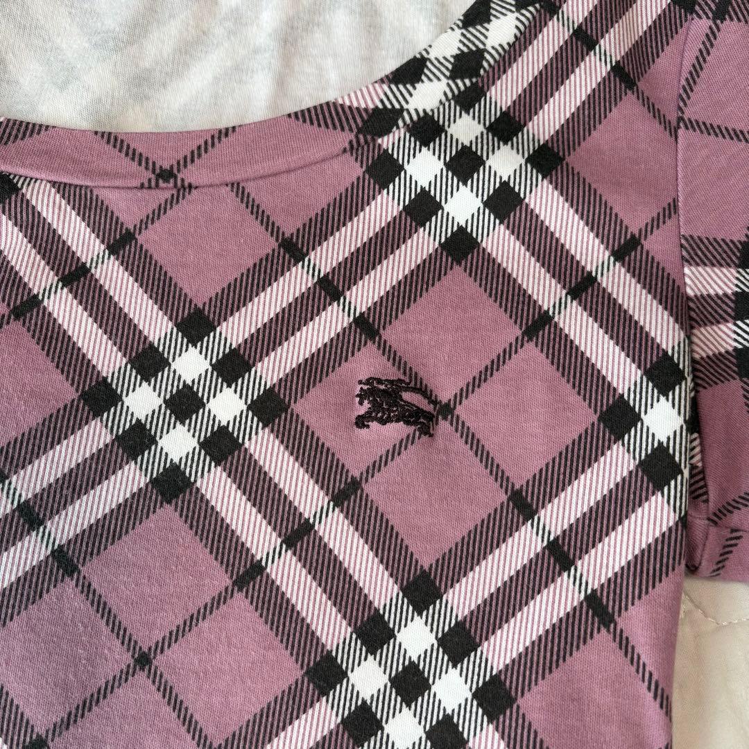 バーバリーブルーレーベル ノバチェック カットソー 38 パープル ロゴ