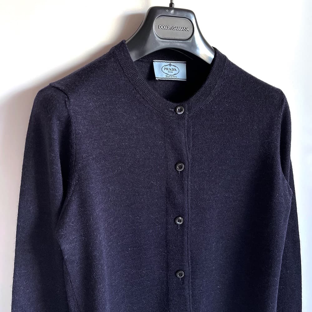 PRADA プラダ*アルパカカーディガン ネイビー 38(S)クルーネックニット