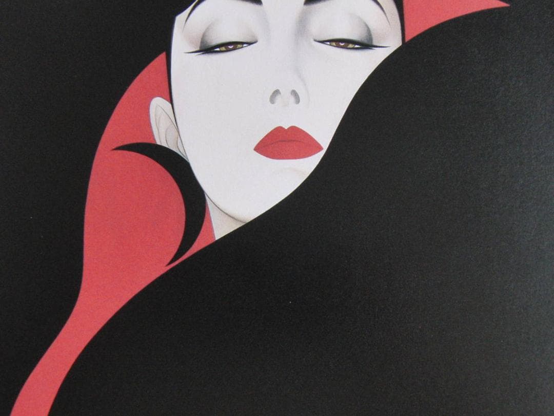 鶴田一郎、【赤と黒の魅惑】、希少な額装用画集より、新品額装付