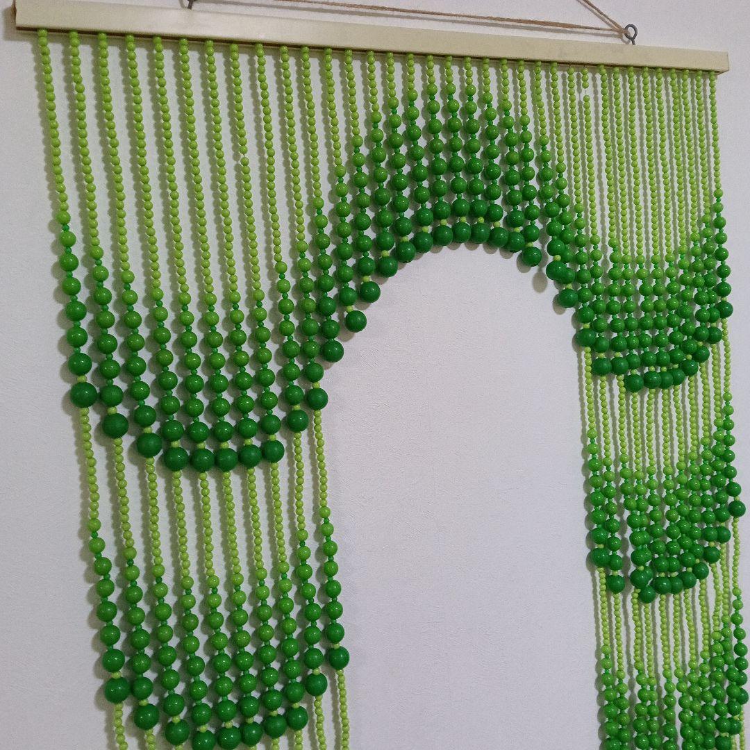 昭和レトロ】ビーズのれん アーチ型 グリーン 当時物 レトロポップ