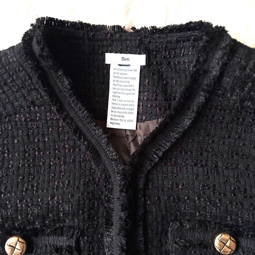 完売 極美品 Sov. ツイードノーカラージャケット 36 ダブスタ 神崎恵