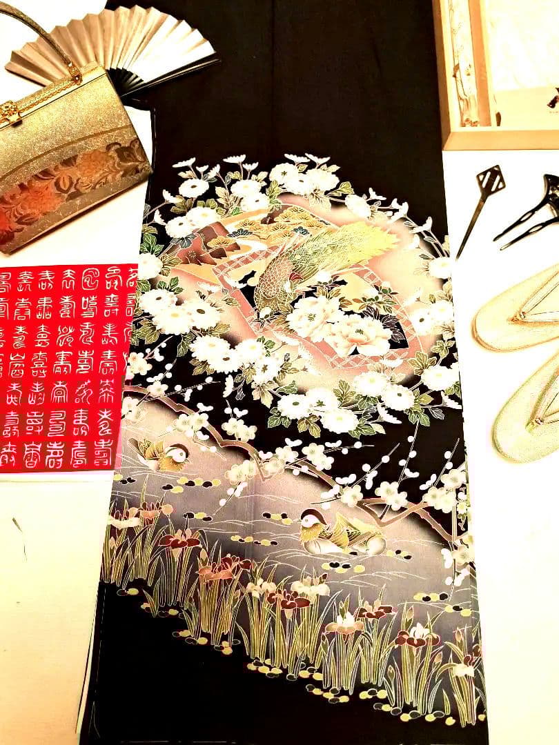 新品未使用❇️豪華黒留袖 手描友禅暈し染め 5つ紋 比翼仕立て ブル