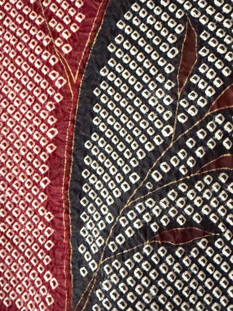 総絞り 訪問着 正絹 枝葉模様 幾何学文様 身丈155cm (新品未着用品