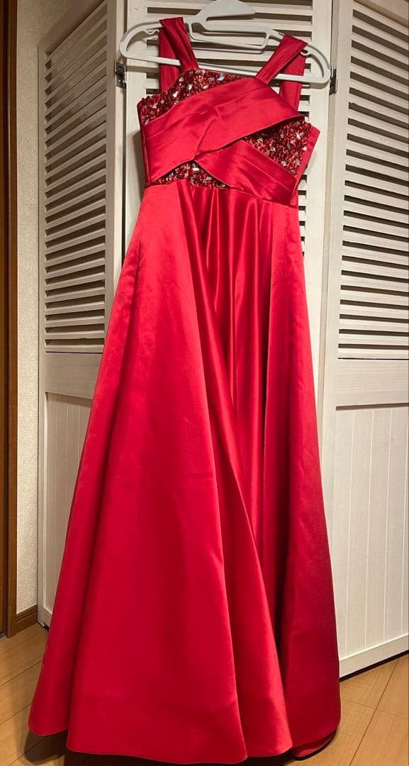 hy150センチ　ドレス　赤　赤のビーズ装飾ロングドレス カラードレス 赤 青 紫 ピンク 演奏会ドレス 発表会ドレス ロング