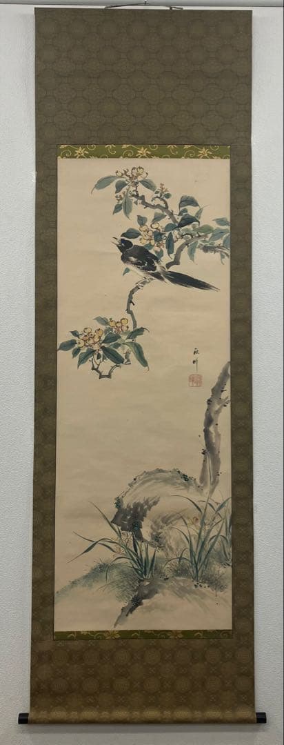 岡本秋暉【花鳥図】紙本 掛軸 - メルカリ