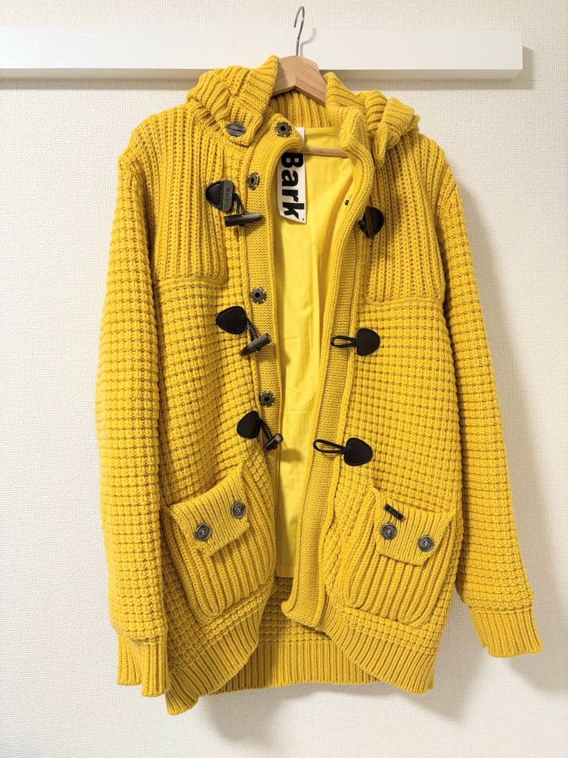 【希少】✨美品✨Bark バーク ニットダッフルコート　アウター　イエロー BARK（バーク） レディース ニット ファー付き フード ミディアム丈