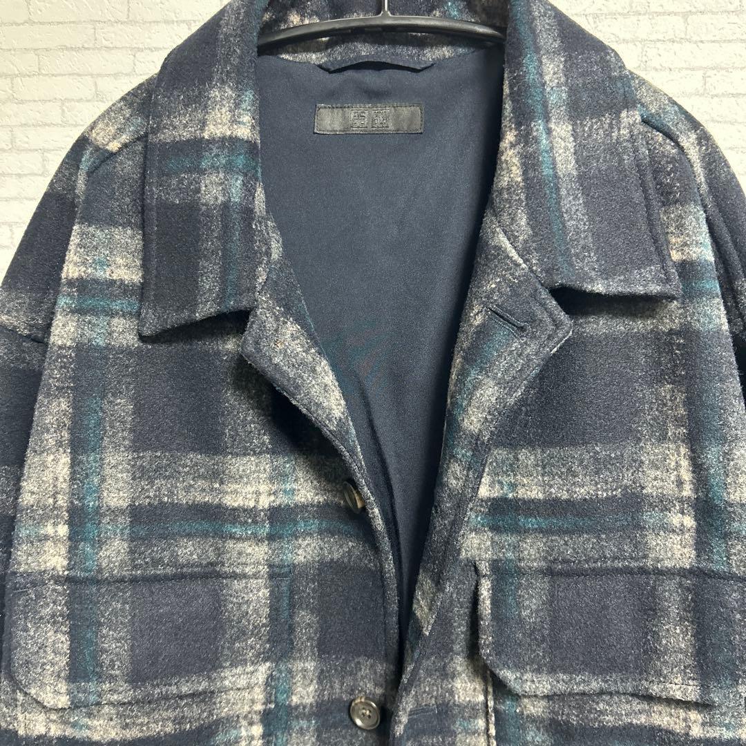 UNIQLO ユニクロ ウール混合 ダークグレー チェックジャケット Lサイズ