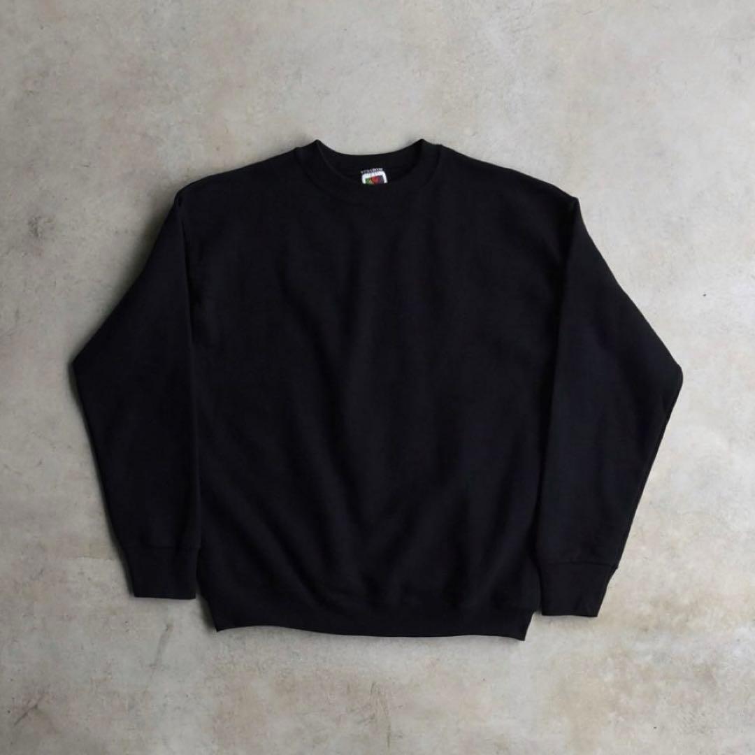 90s フルーツオブザルーム ブランクスウェット 黒ブラック L 未使用 無地 90s フルーツオブザルーム ラグラン 無地スウェットトレーナー