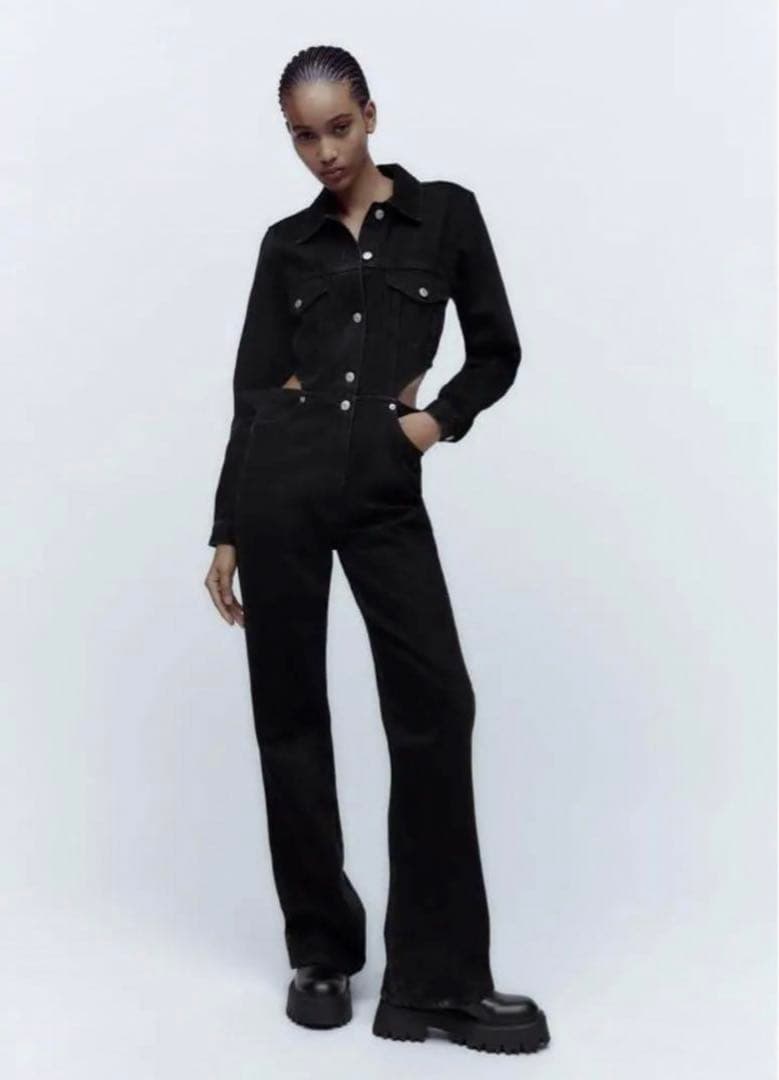 ZARA ジャンプスーツ デニム FULL LENGTH CUT OUT TRF - メルカリ