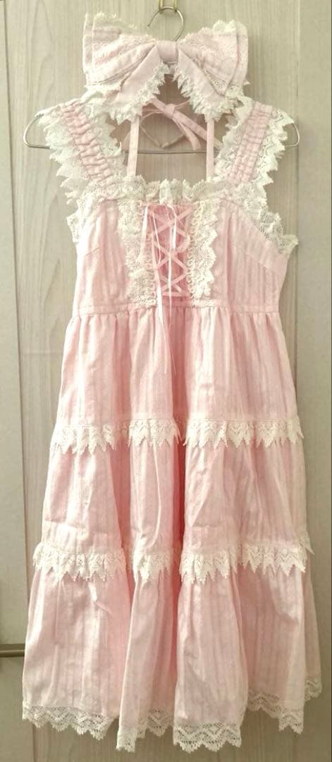 新品　ティアードジャンパースカート・カチューシャセット カルテットショコラ 襟付ジャンパースカート＋カチューシャセット