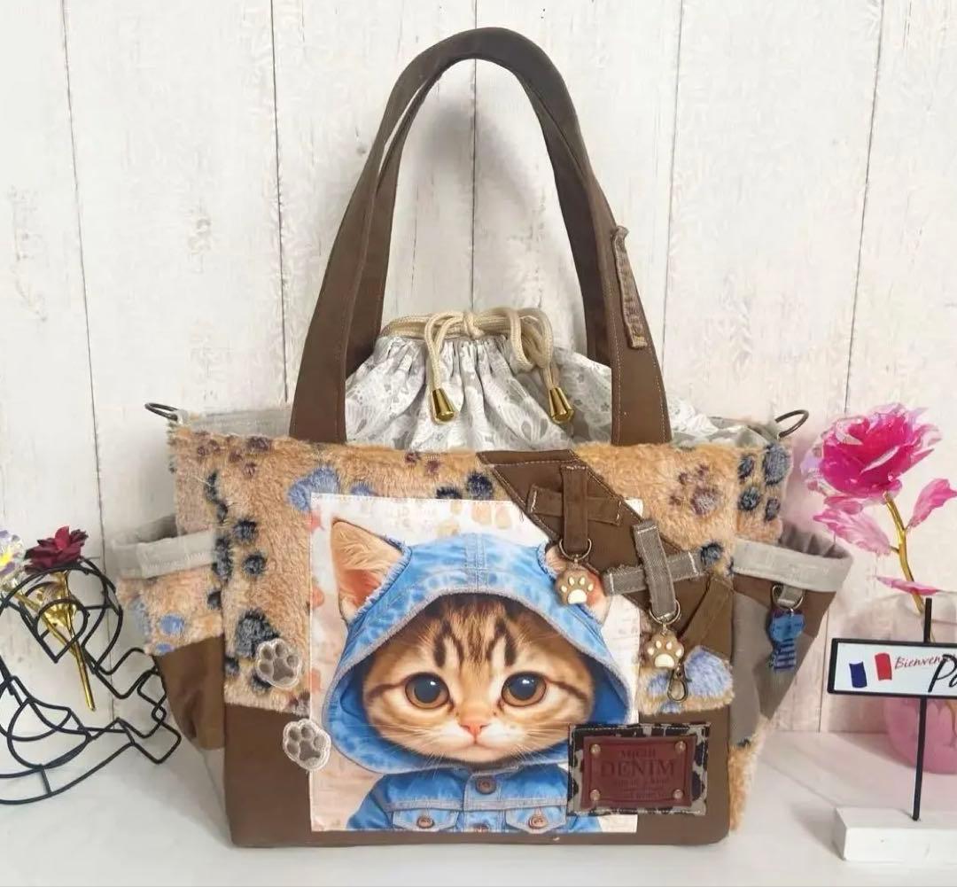 デニムリメイクバッグ　猫　肉求 3e31adecd0289bc78438a8ee565dd9