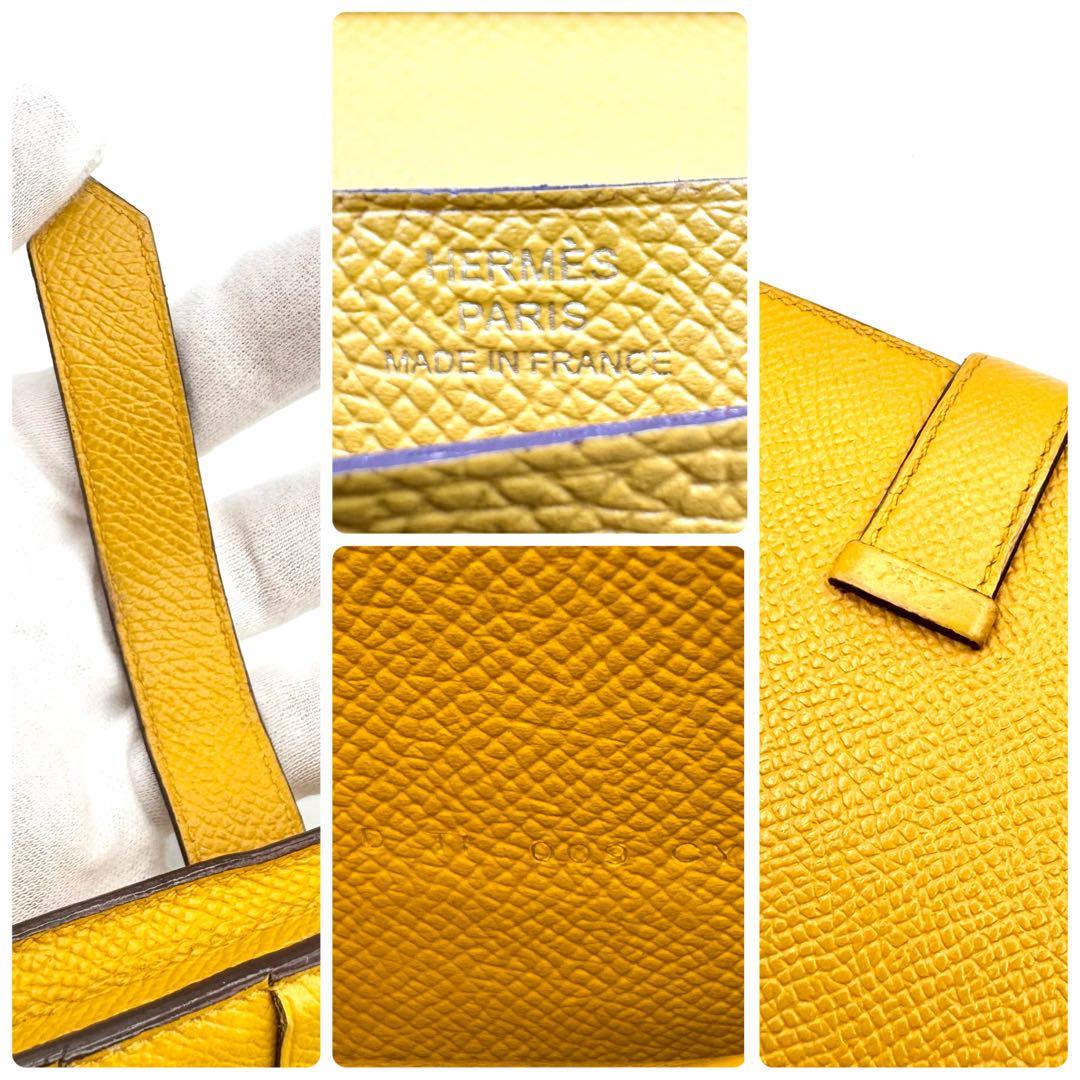 HERMES エルメス ベアンスフレ エプソン イエロー マチ付き D刻印