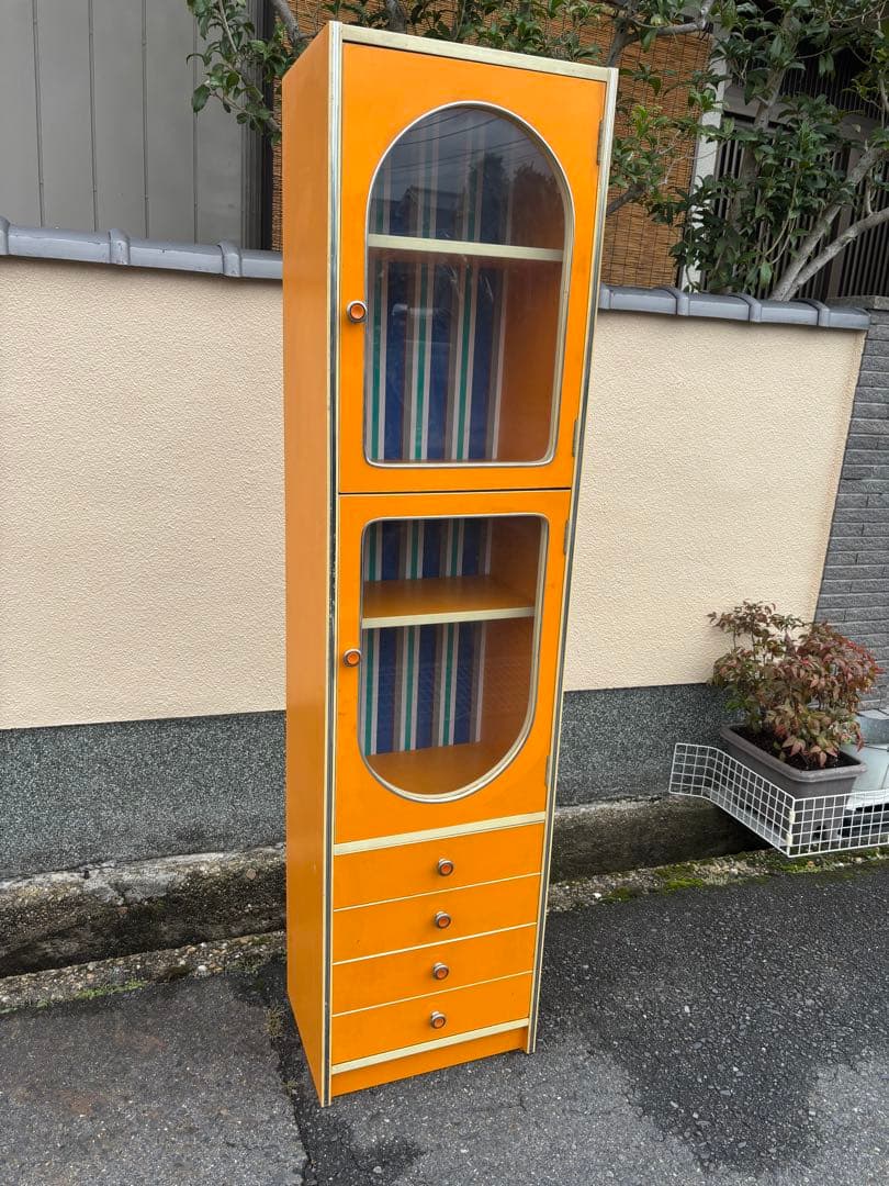 食器棚 昭和レトロ レトロポップ オレンジ イエロー キャビネット 収納