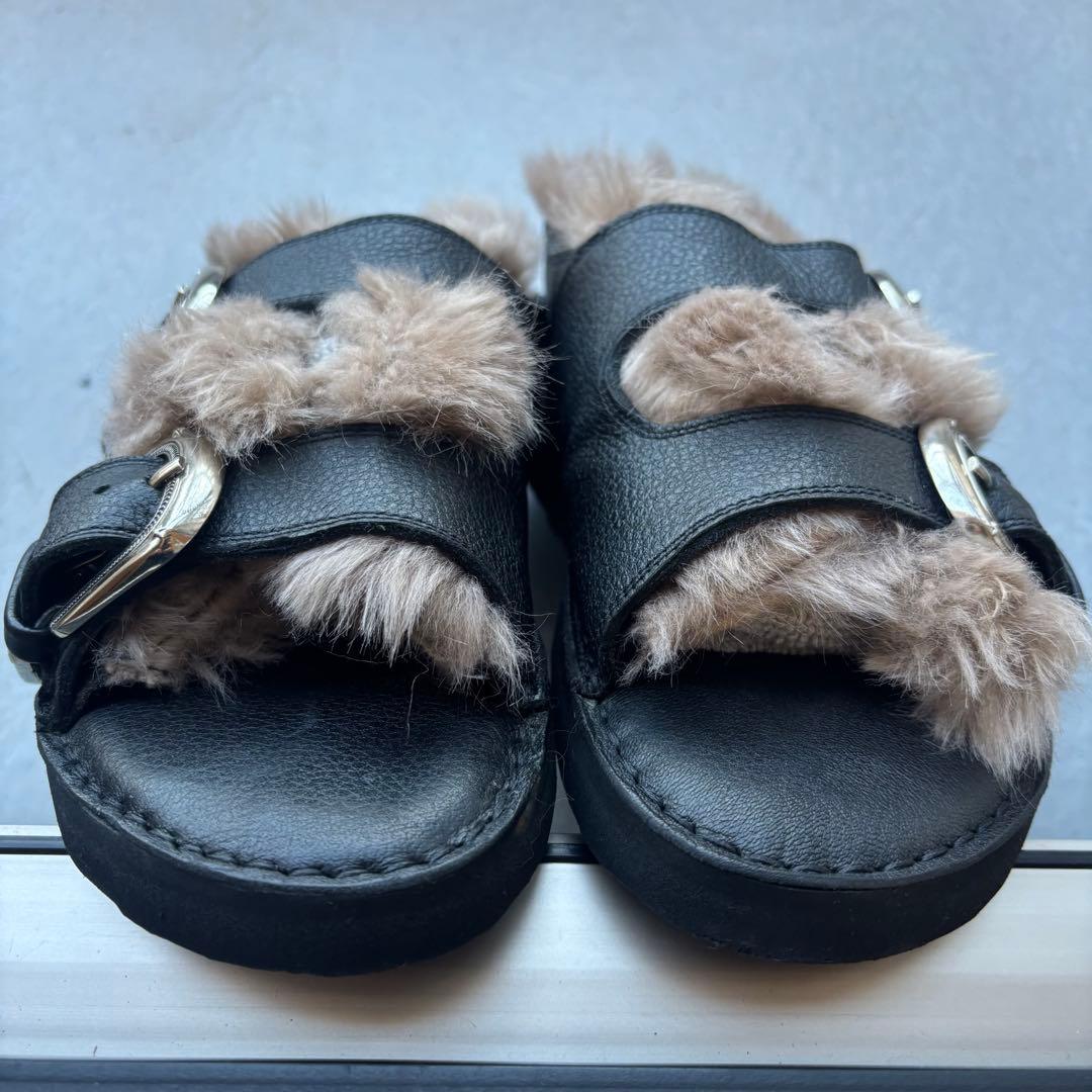 CAMINANDO 未使用級 ファーサンダル ダブルベルト ブラック 24cm位