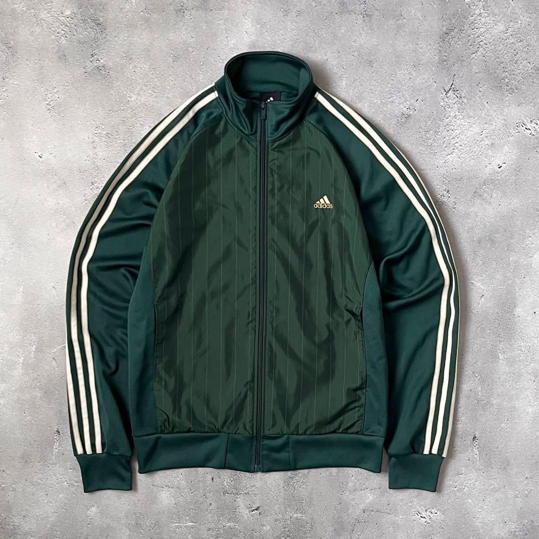 adidas】00s 異素材 トラックジャケット グリーン ストライプ Y2K