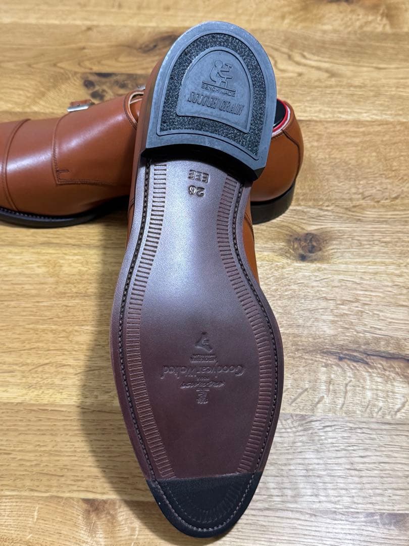 【新品未使用】スコッチグレイン ダブルモンクストラップ ブラウン 26.0cm