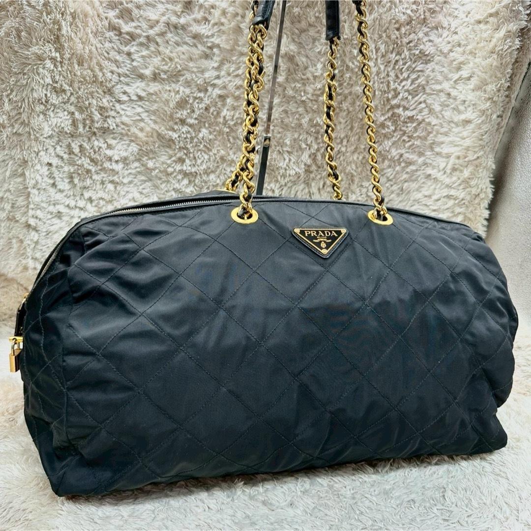 【美品】プラダ ボストンバッグ ブラック ナイロン キルティング 三角ロゴ PRADA プラダ ミニボストンバッグ ハンドバッグ トートバッグ 三角ロゴ