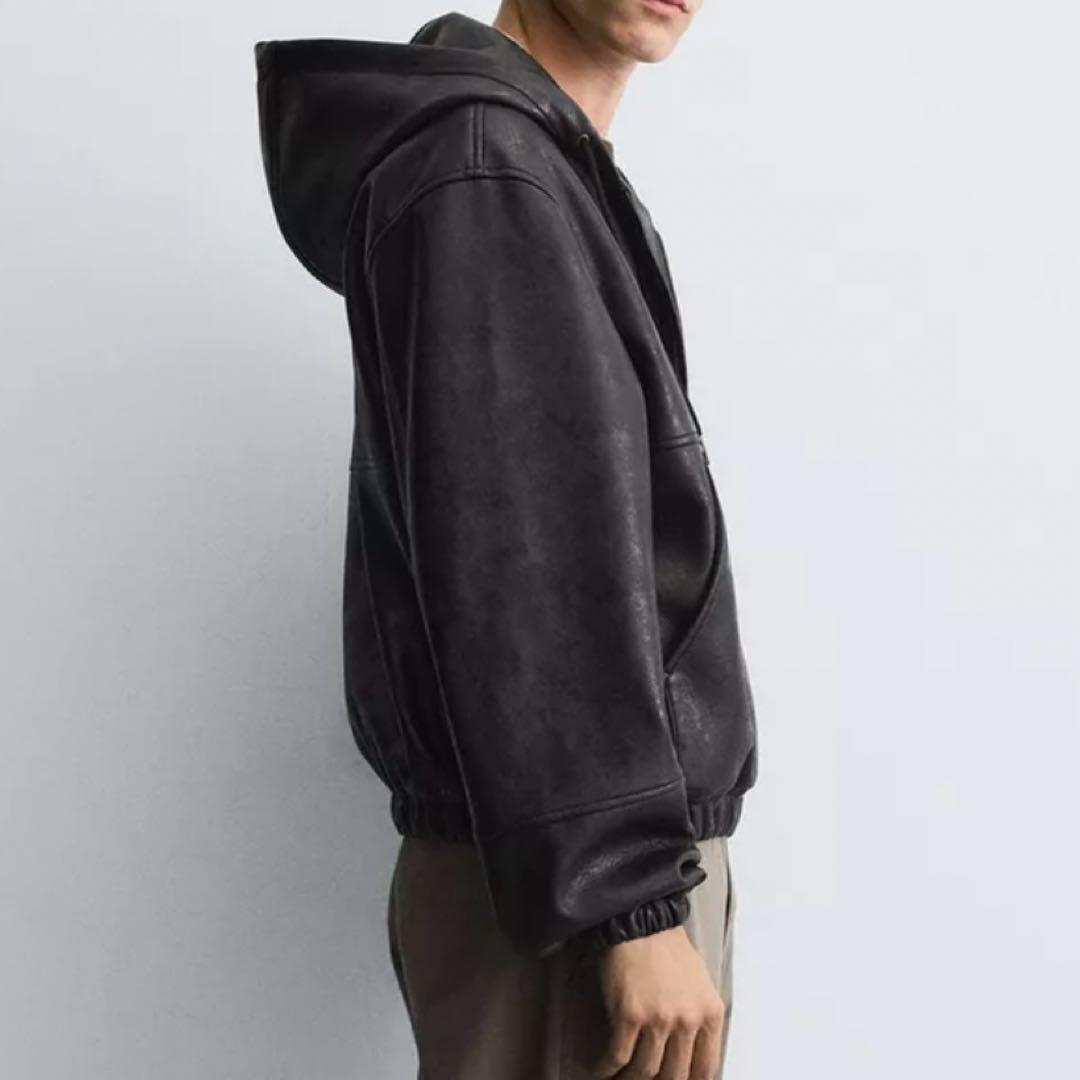 ZARA レザーパーカー フーデッド ジャケット - メルカリ