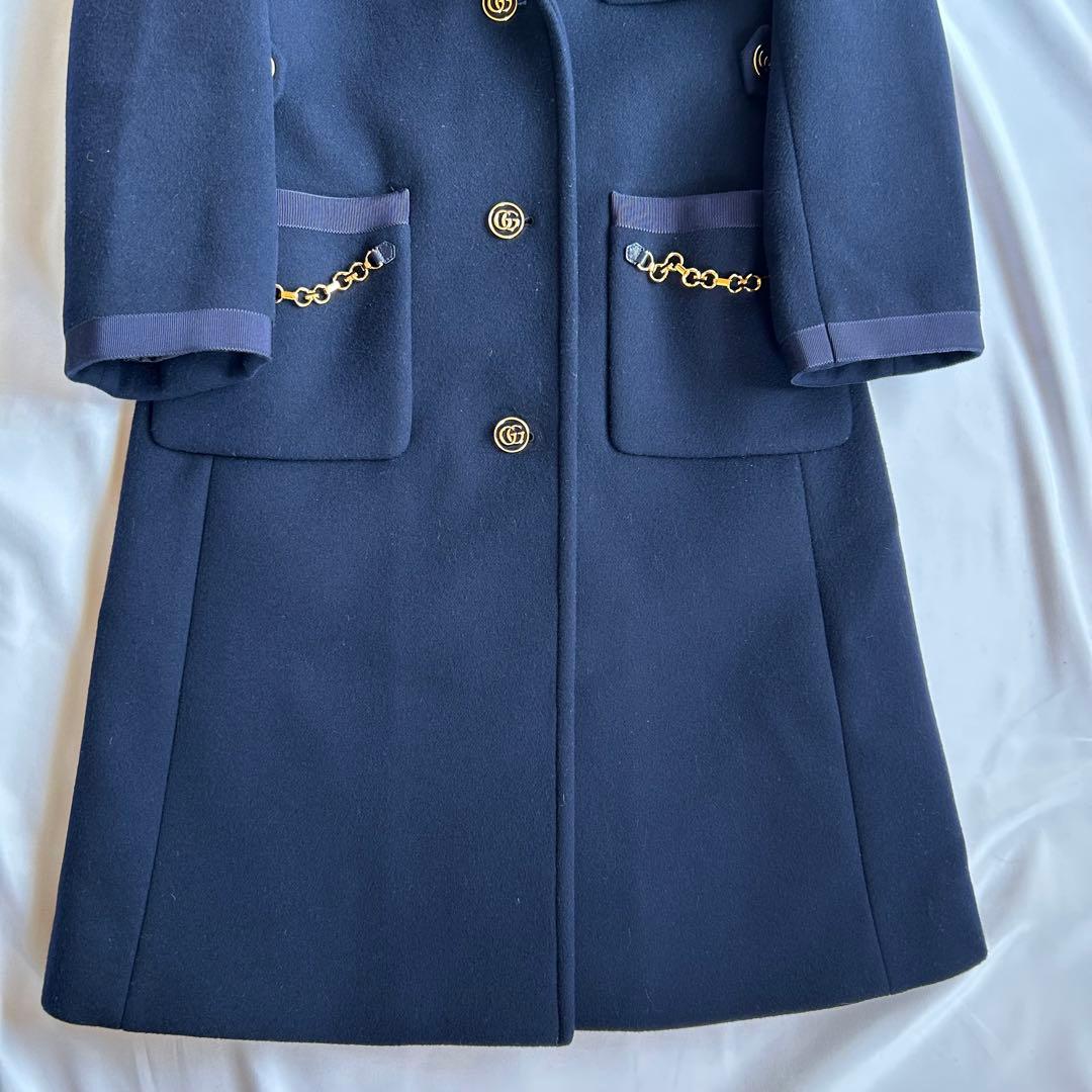 値下中【美品】GUCCI グッチ チェーン付きコート レディース ネイビー