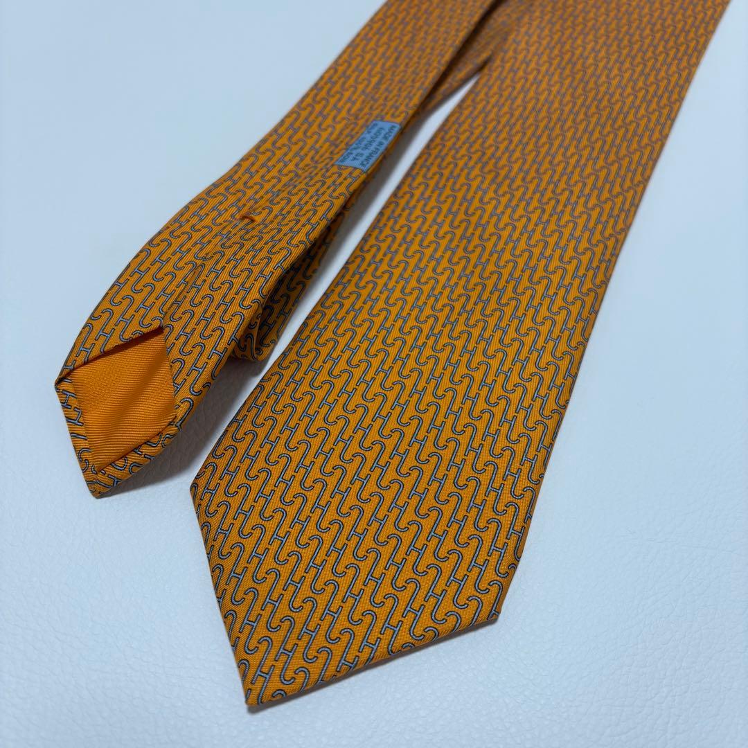 HERMES エルメス ネクタイ H柄 オレンジ シルク フランス製 8cm - メルカリ