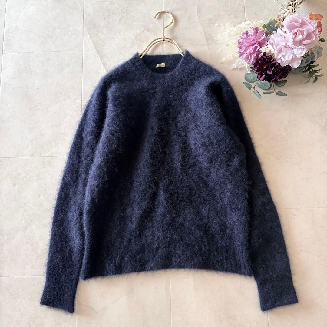 NO.5-138 Ronherman カシミヤ100 モヘアニット　長袖　S 紺