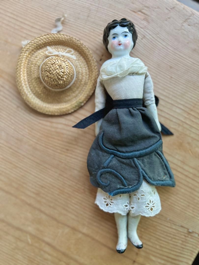 限定価格！チャイナヘッドドール 農家の花嫁 麦わら帽子 アンティーク