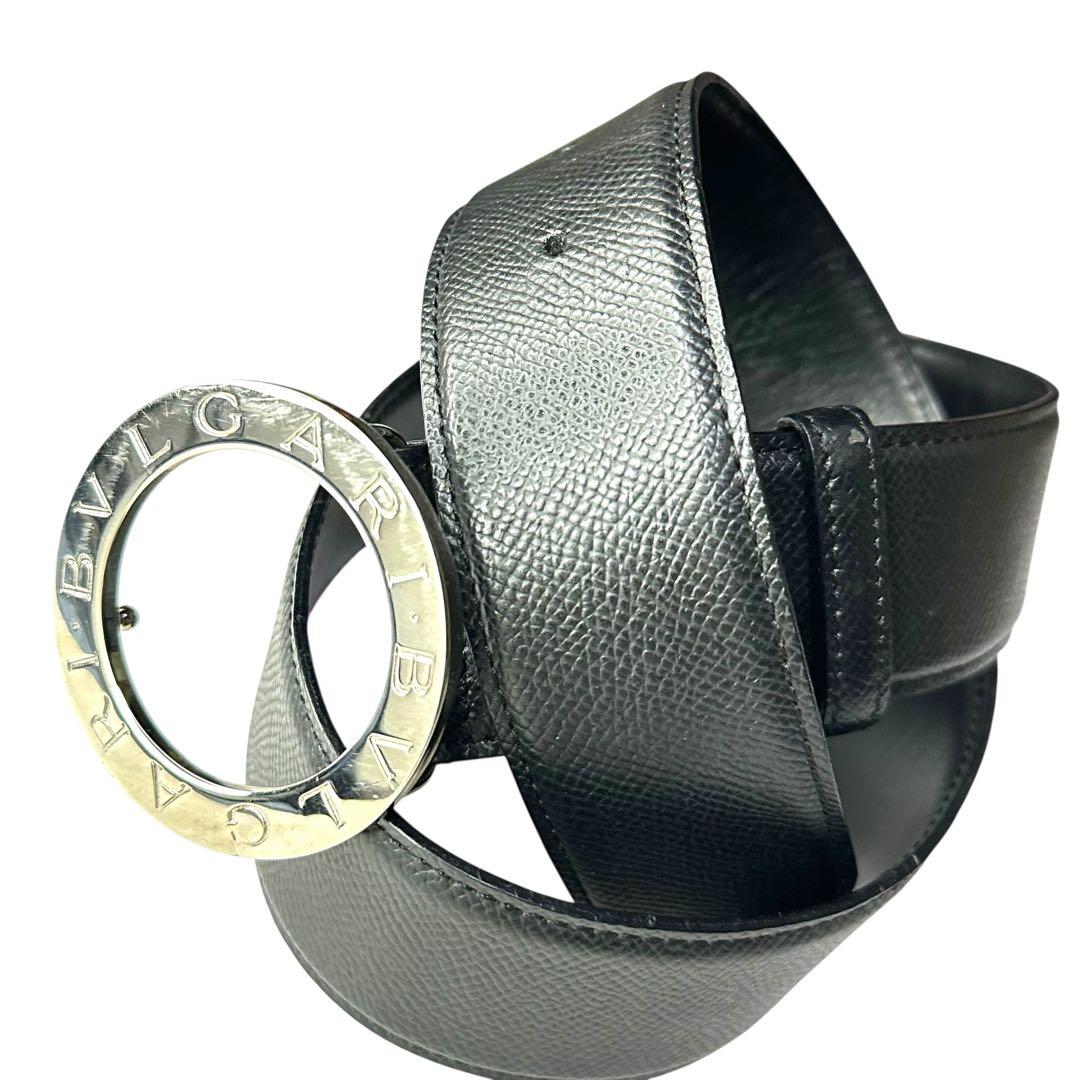 BVLGARI ブルガリ ベルト ロゴマニア サークルバックル レザー 黒