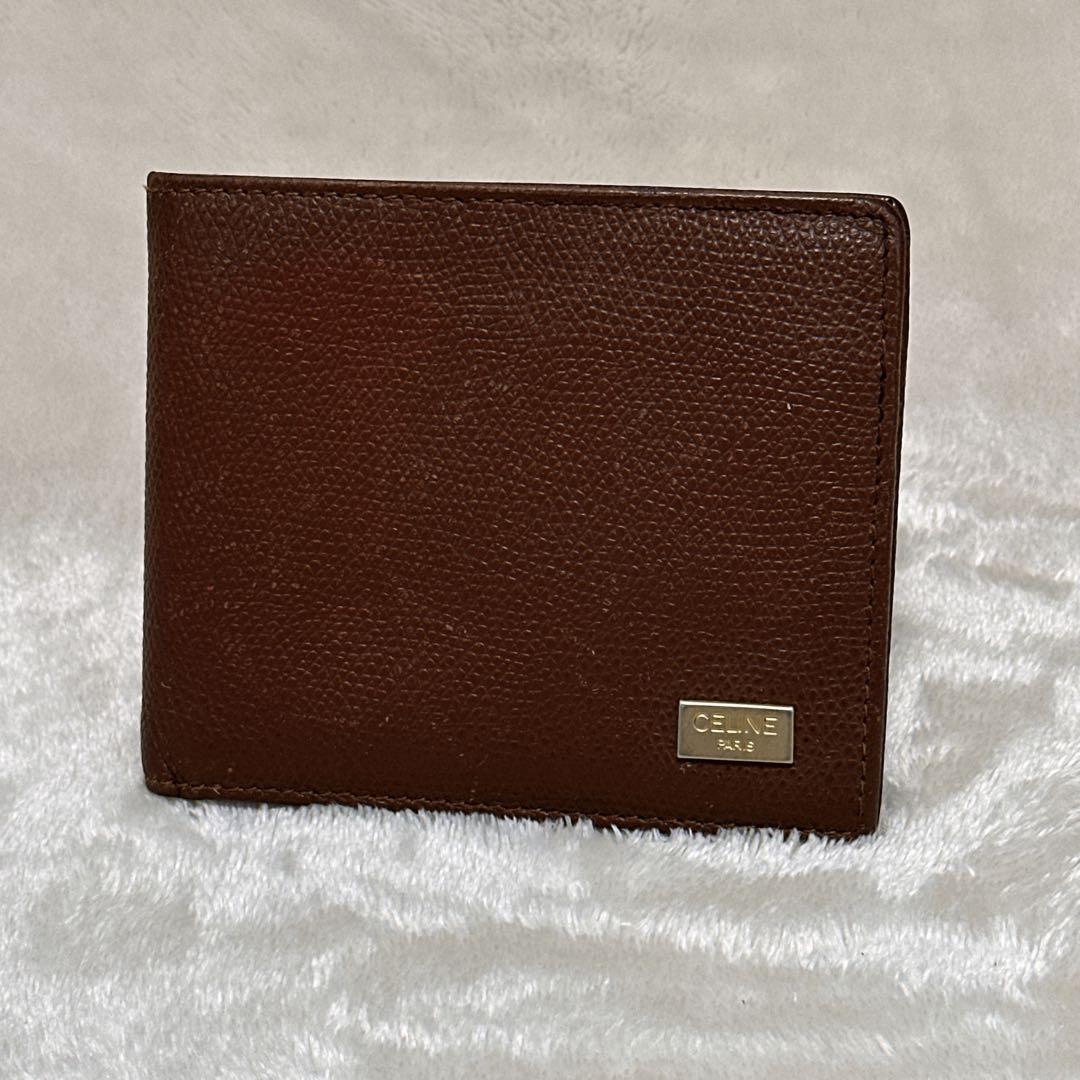 CELINE セリーヌ 二つ折り財布 ブラウン レザー 本革 メンズ