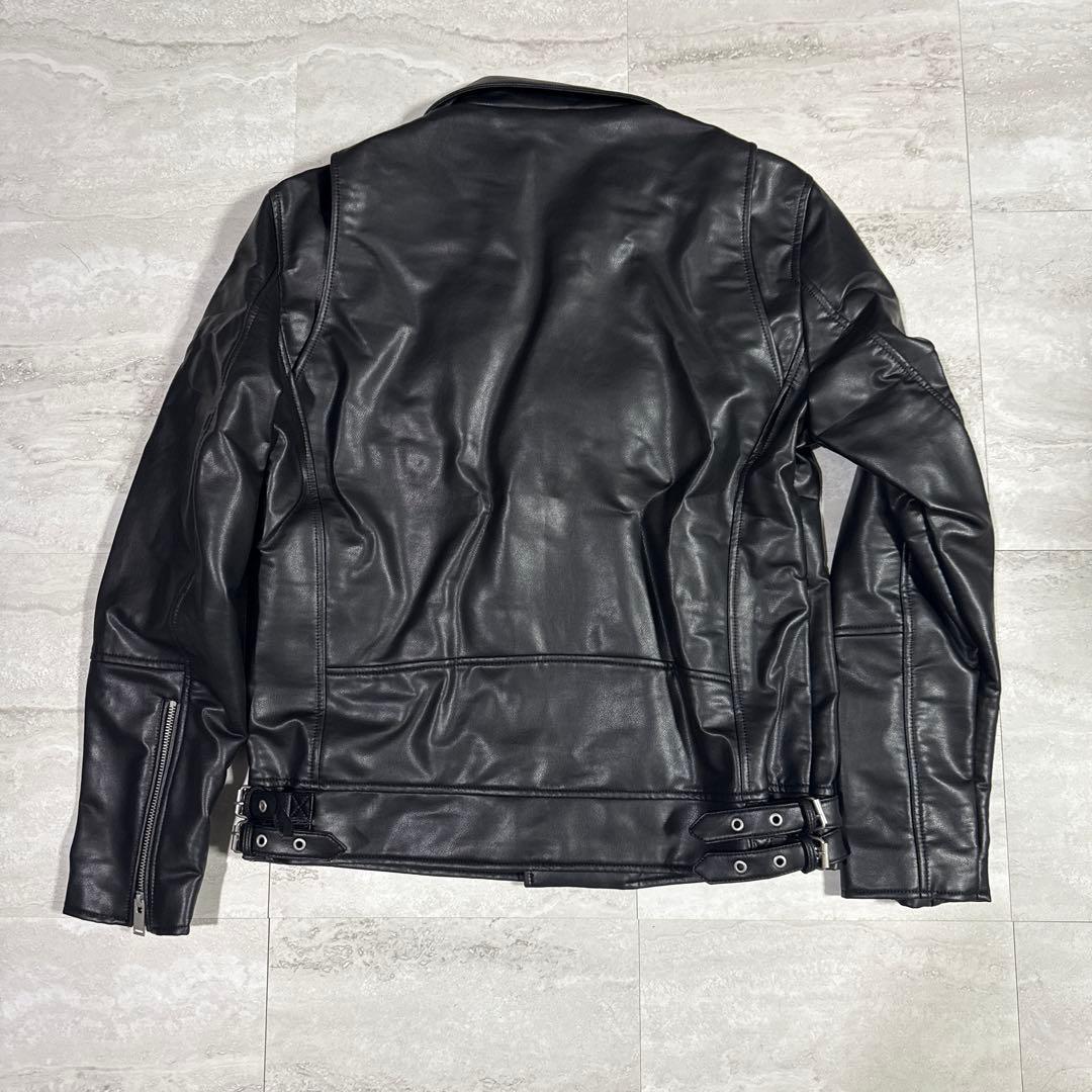 新品 L ZARA フェイクレザー ダブル ライダースジャケット ブラック
