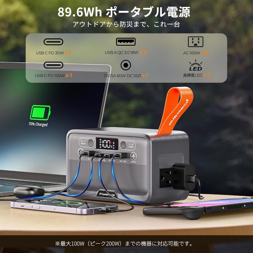 最終価格 ポータブル電源 89.6Wh 小型 キャンプ パススルー機能 7ポート