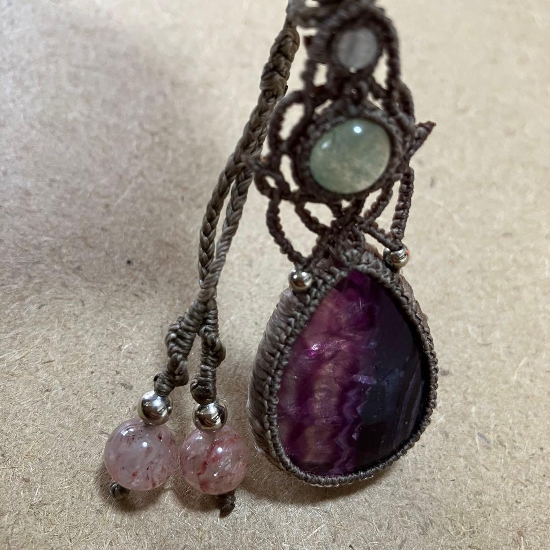パープルフローライト マクラメ ネックレス ペンダント マクラメ編み